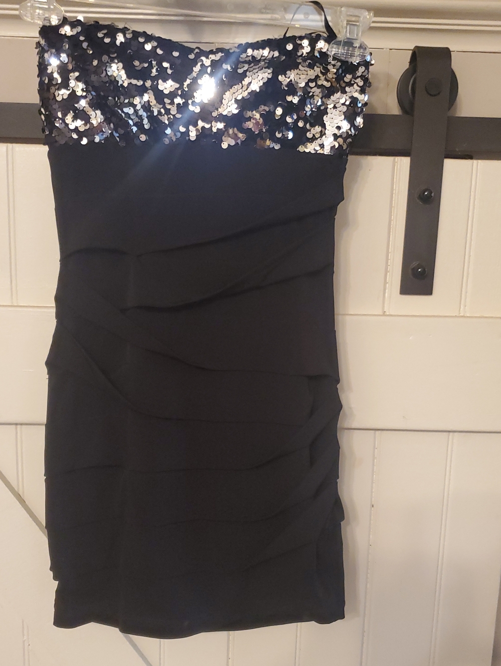 City Studio Black Strapless Sequin Bodice Dress